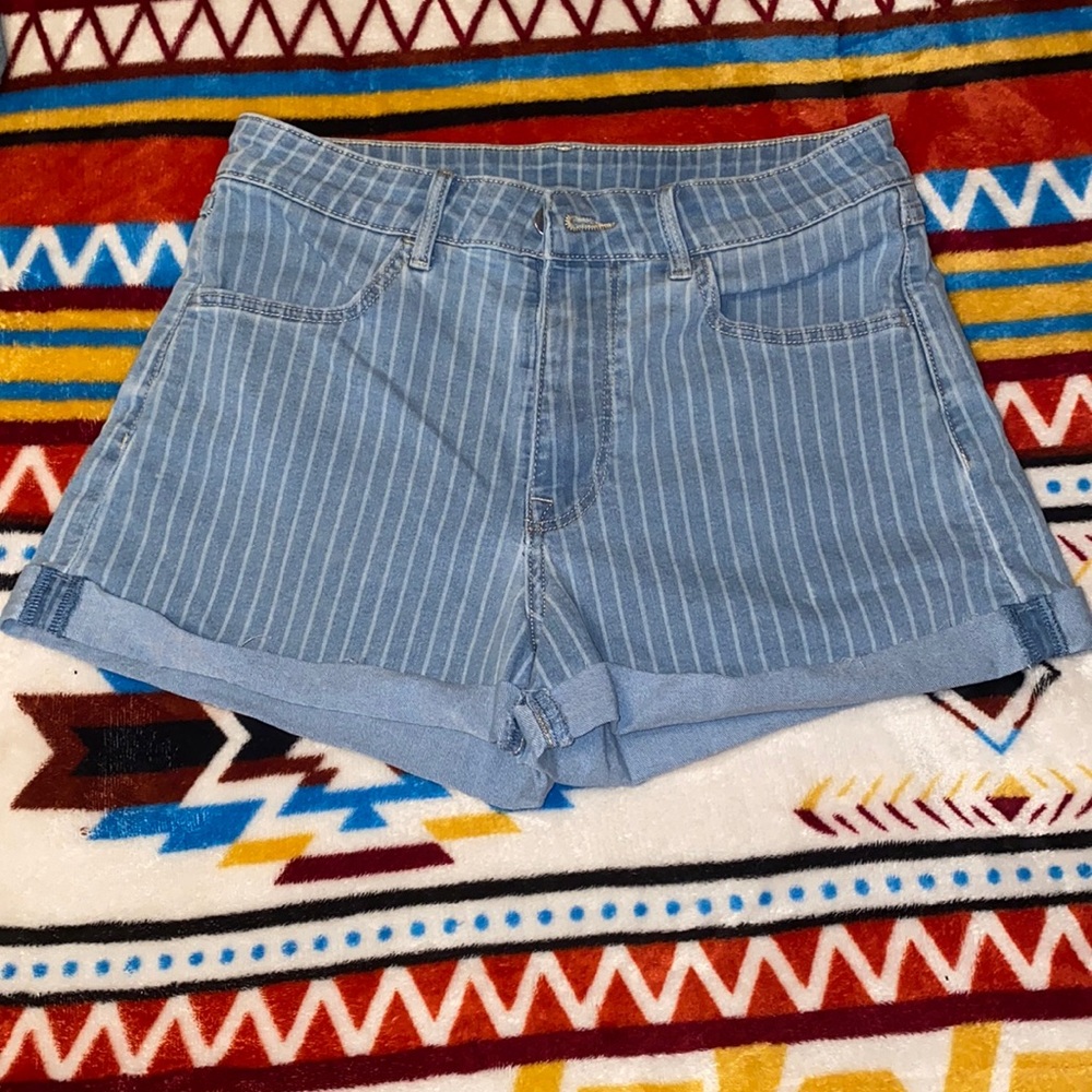 & Denim light blue striped Jean shorts